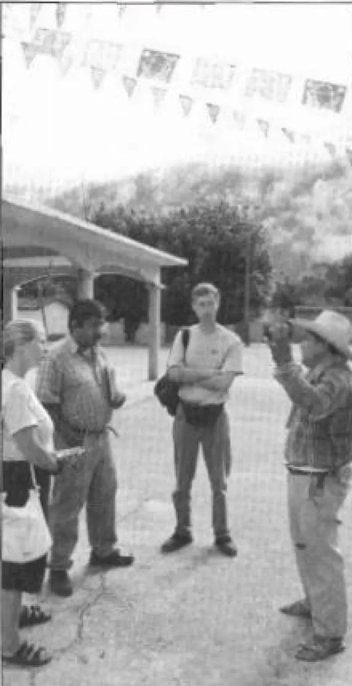 PBI volunteer accompanies Abel Barrera of the 'Tlachinollan' Human Rights Centre as he collects testimonies of human rights abuses