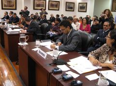 The Mexican state, the Inter-American Commission on Human Rights, and lawyers from the Mexican Commission for the Defense and Promotion of Human Rights prepare for the hearing at the Inter-American Court of Human Rights.