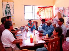 Javier Balderas and Claudia Vera with representatives of the community authorities from San Mateo del Mar and PBI. Photo: PBI